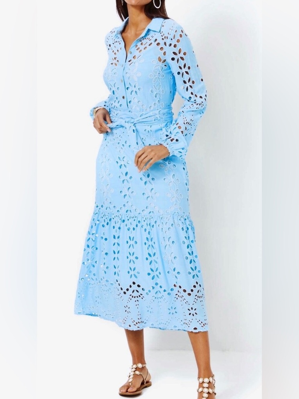 Lilly Pulitzer NWT Zia Eyelet Midi Shirtdress Hydra Blue Soiree Eyelet